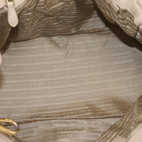 PRADA Hand Bag Vittero Dino Leather 2way Beige Gold Auth 199142V