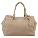 PRADA Hand Bag Vittero Dino Leather 2way Beige Gold Auth 199142V-13