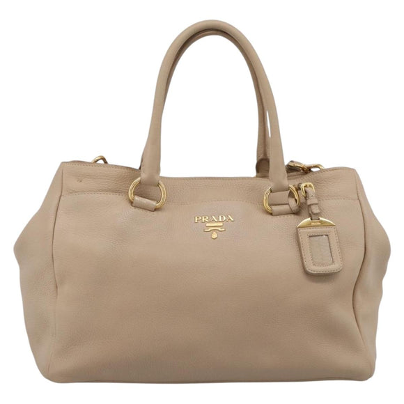PRADA Hand Bag Vittero Dino Leather 2way Beige Gold Auth 199142V