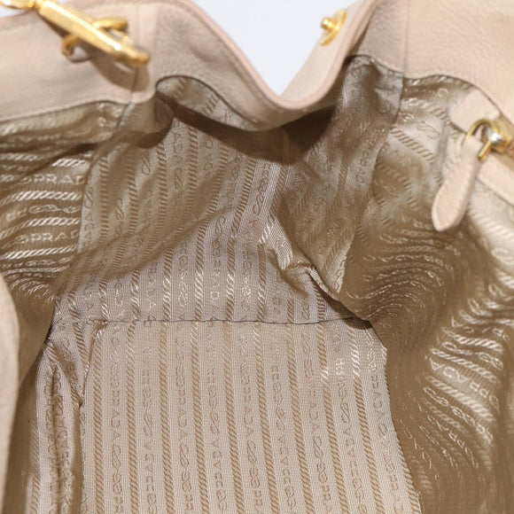 PRADA Hand Bag Vittero Dino Leather 2way Beige Gold Auth 199142V