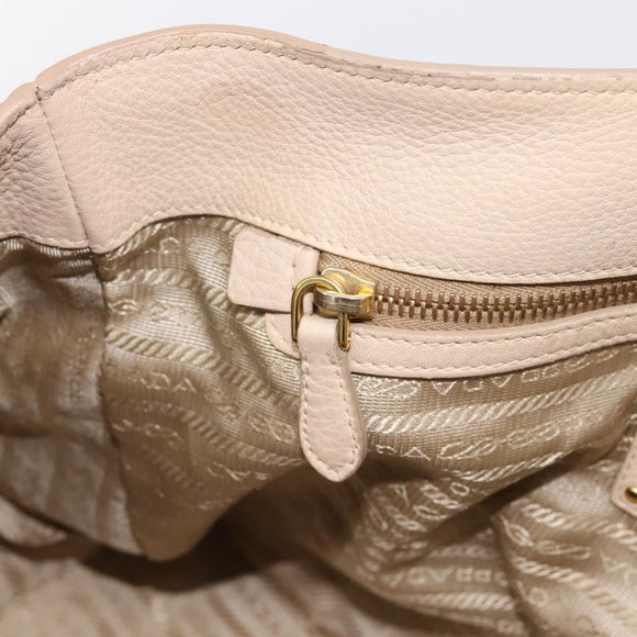 PRADA Hand Bag Vittero Dino Leather 2way Beige Gold Auth 199142V