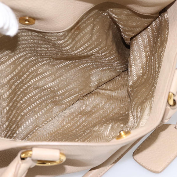 PRADA Hand Bag Vittero Dino Leather 2way Beige Gold Auth 199142V