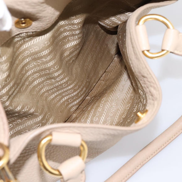 PRADA Hand Bag Vittero Dino Leather 2way Beige Gold Auth 199142V