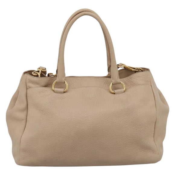 PRADA Hand Bag Vittero Dino Leather 2way Beige Gold Auth 199142V