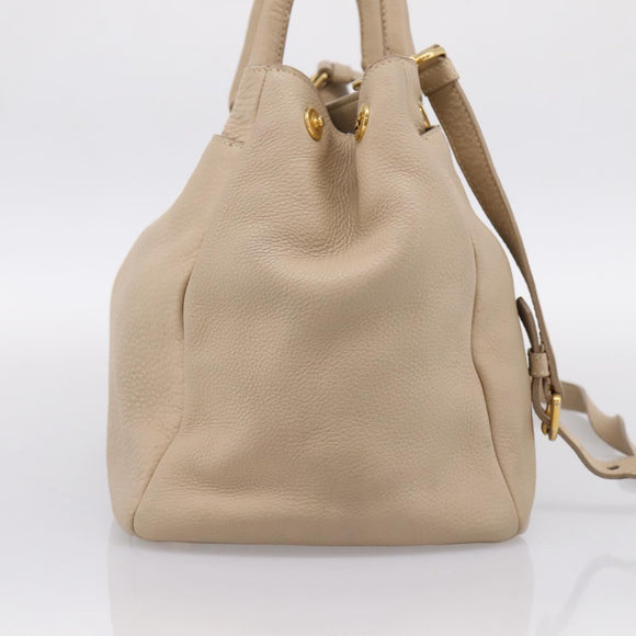 PRADA Hand Bag Vittero Dino Leather 2way Beige Gold Auth 199142V