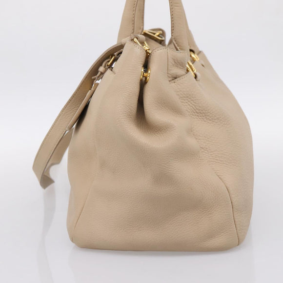 PRADA Hand Bag Vittero Dino Leather 2way Beige Gold Auth 199142V