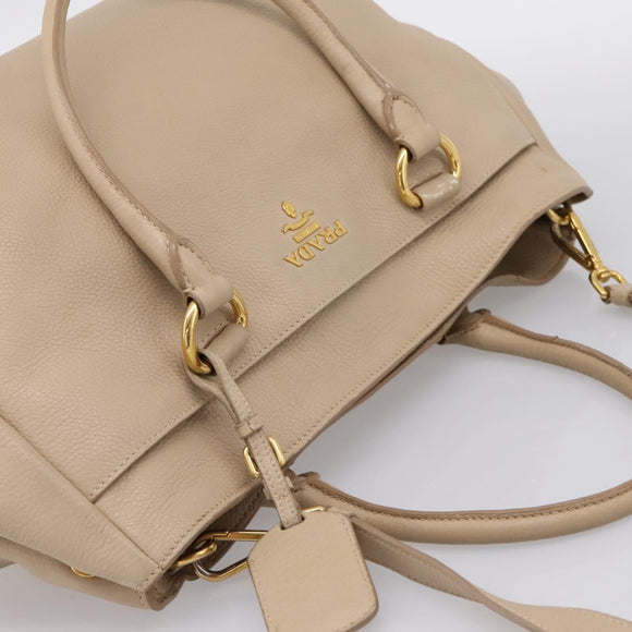 PRADA Hand Bag Vittero Dino Leather 2way Beige Gold Auth 199142V