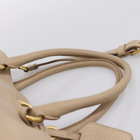 PRADA Hand Bag Vittero Dino Leather 2way Beige Gold Auth 199142V