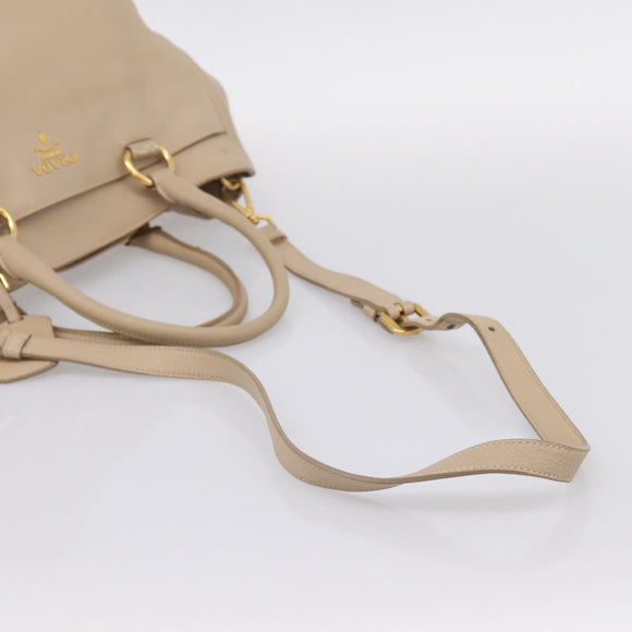 PRADA Hand Bag Vittero Dino Leather 2way Beige Gold Auth 199142V