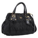 PRADA Gathered Hand Bag Nylon 2way Black Gold Auth 199147V-1