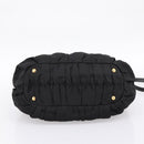 PRADA Gathered Hand Bag Nylon 2way Black Gold Auth 199147V-5