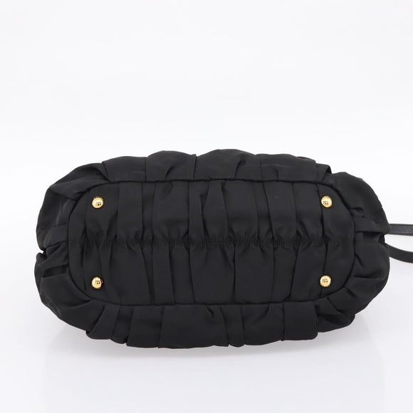 PRADA Gathered Hand Bag Nylon 2way Black Gold Auth 199147V