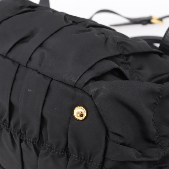 PRADA Gathered Hand Bag Nylon 2way Black Gold Auth 199147V