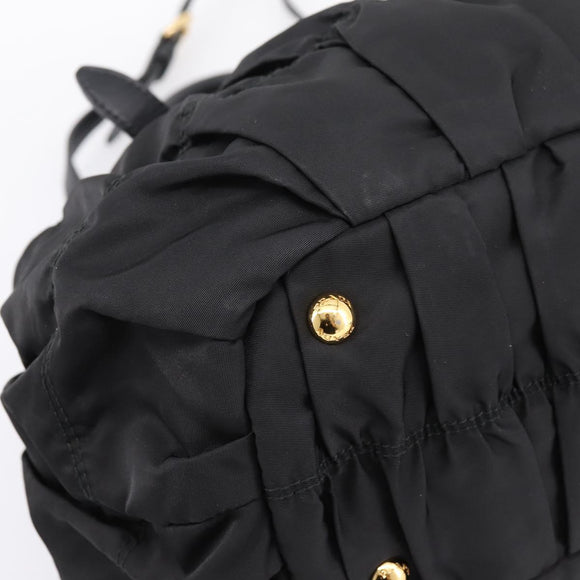 PRADA Gathered Hand Bag Nylon 2way Black Gold Auth 199147V