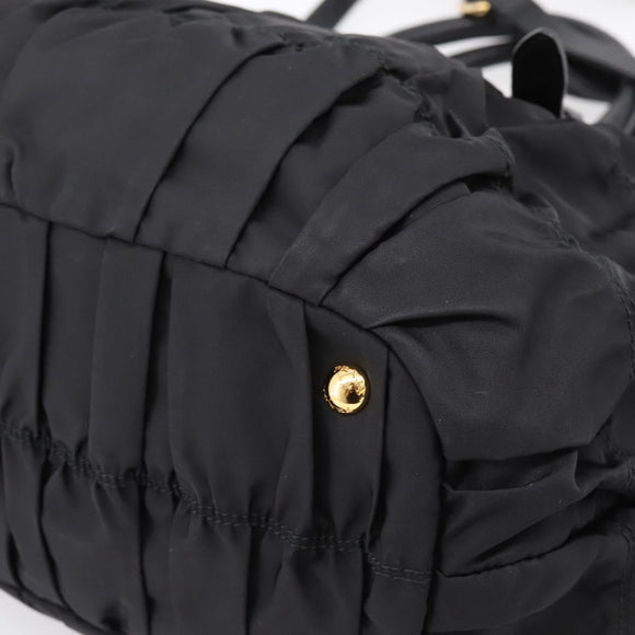 PRADA Gathered Hand Bag Nylon 2way Black Gold Auth 199147V