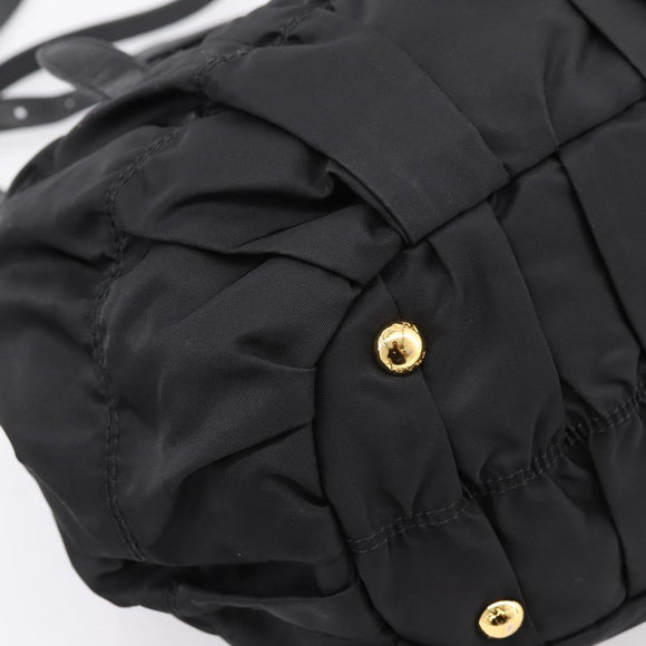 PRADA Gathered Hand Bag Nylon 2way Black Gold Auth 199147V