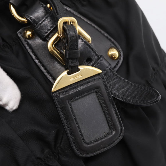 PRADA Gathered Hand Bag Nylon 2way Black Gold Auth 199147V