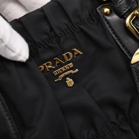 PRADA Gathered Hand Bag Nylon 2way Black Gold Auth 199147V