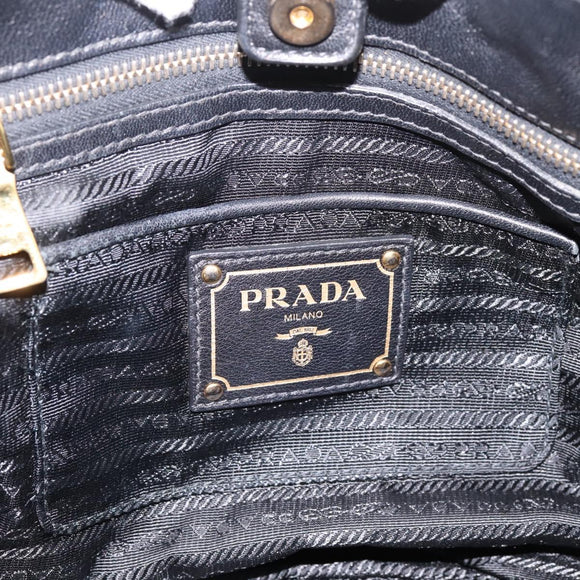 PRADA Gathered Hand Bag Nylon 2way Black Gold Auth 199147V