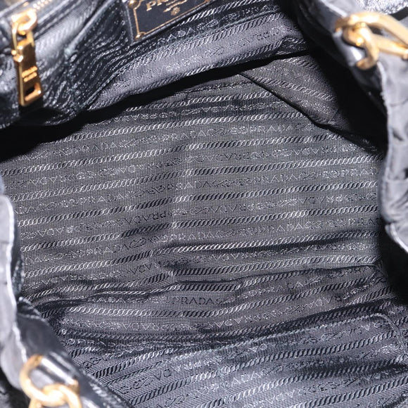 PRADA Gathered Hand Bag Nylon 2way Black Gold Auth 199147V