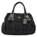PRADA Gathered Hand Bag Nylon 2way Black Gold Auth 199147V-13
