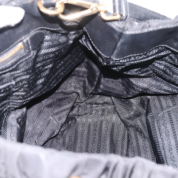 PRADA Gathered Hand Bag Nylon 2way Black Gold Auth 199147V