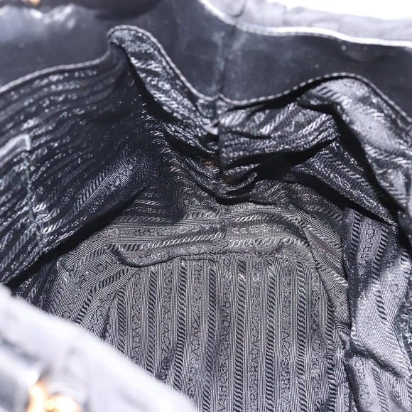 PRADA Gathered Hand Bag Nylon 2way Black Gold Auth 199147V