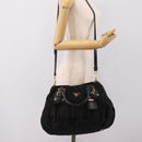 PRADA Gathered Hand Bag Nylon 2way Black Gold Auth 199147V-27