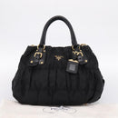 PRADA Gathered Hand Bag Nylon 2way Black Gold Auth 199147V-12
