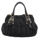 PRADA Gathered Hand Bag Nylon 2way Black Gold Auth 199147V-2