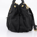 PRADA Gathered Hand Bag Nylon 2way Black Gold Auth 199147V-3