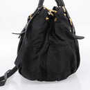 PRADA Gathered Hand Bag Nylon 2way Black Gold Auth 199147V-4