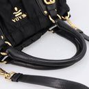 PRADA Gathered Hand Bag Nylon 2way Black Gold Auth 199147V-7