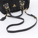 PRADA Gathered Hand Bag Nylon 2way Black Gold Auth 199147V-8