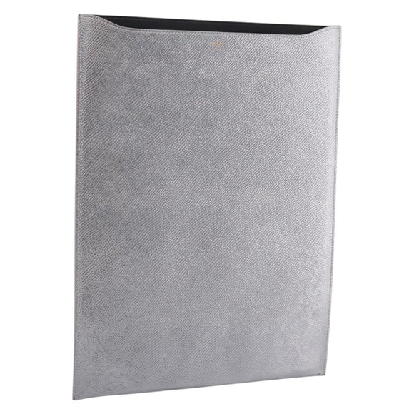 CELINE iPad Case Leather Silver Auth 199148