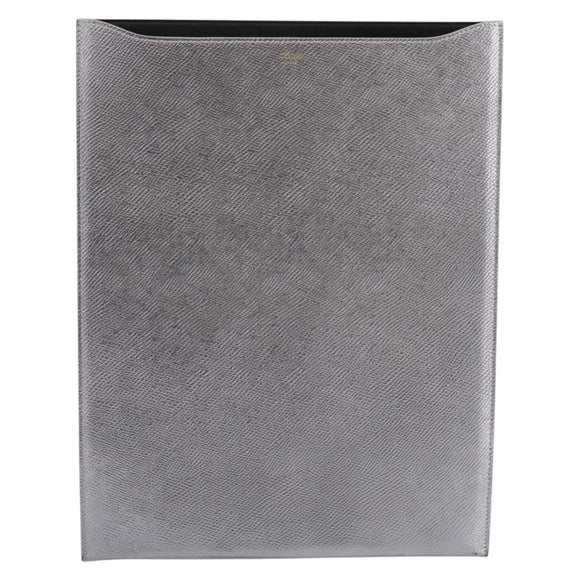 CELINE iPad Case Leather Silver Auth 199148