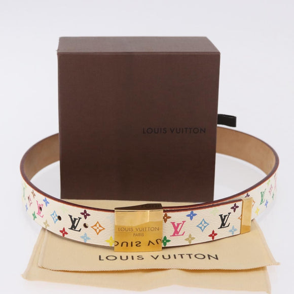 LOUIS VUITTON Multicolor Ceinture Carre Belt White M9682 LV Auth 199153V
