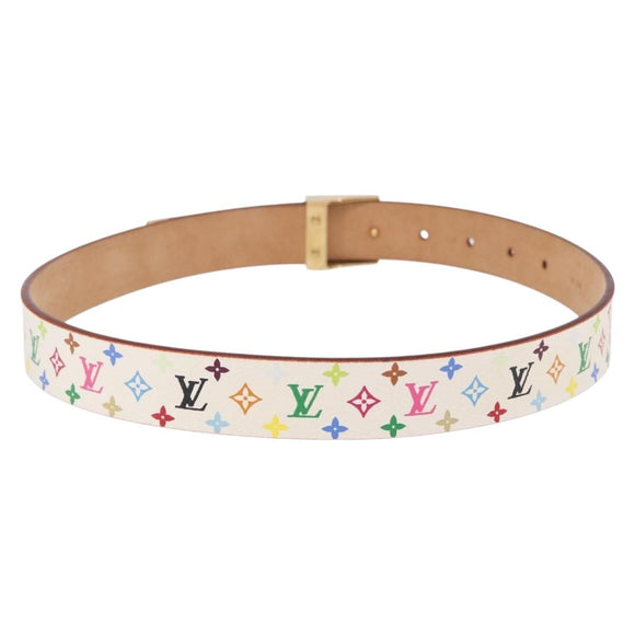 LOUIS VUITTON Multicolor Ceinture Carre Belt White M9682 LV Auth 199153V