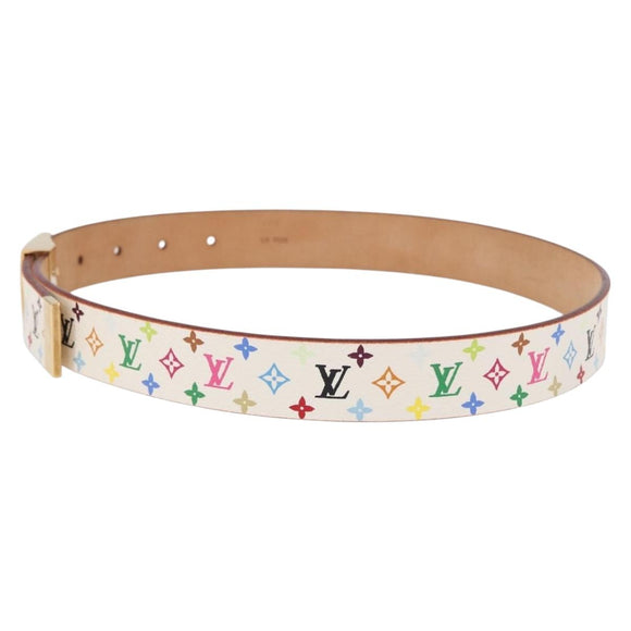 LOUIS VUITTON Multicolor Ceinture Carre Belt White M9682 LV Auth 199153V