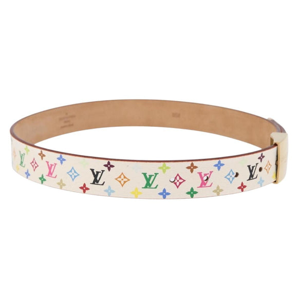 LOUIS VUITTON Multicolor Ceinture Carre Belt White M9682 LV Auth 199153V