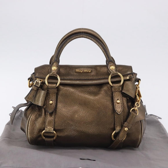 Miu Miu Hand Bag Vitellolux 2way Gold Auth 199156V