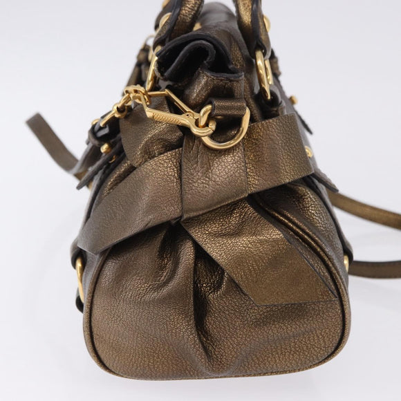 Miu Miu Hand Bag Vitellolux 2way Gold Auth 199156V