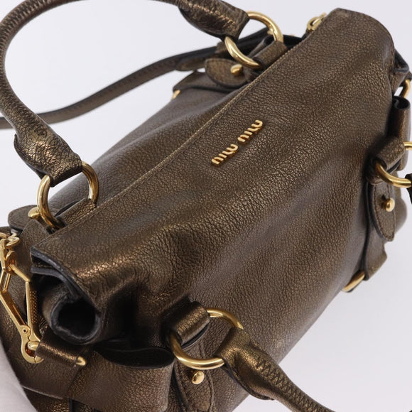 Miu Miu Hand Bag Vitellolux 2way Gold Auth 199156V