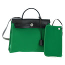 HERMES Air Zip PM Hand Bag Canvas 2way Green Silver Auth 199157SM-1
