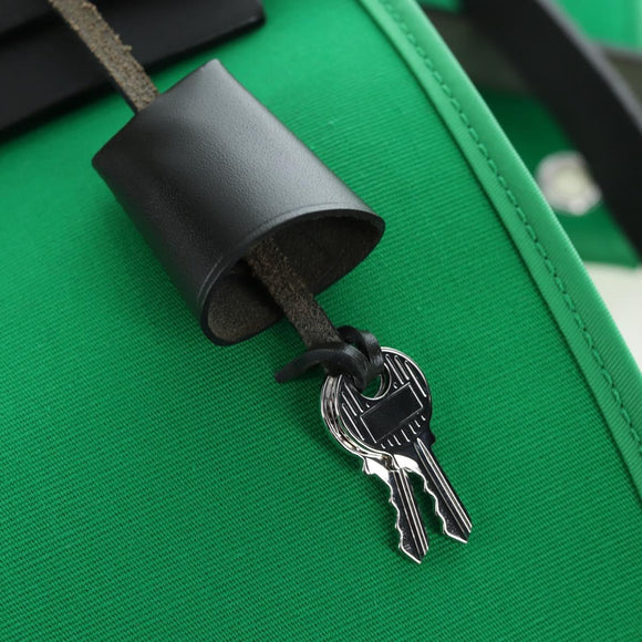 HERMES Air Zip PM Hand Bag Canvas 2way Green Silver Auth 199157SM