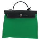 HERMES Air Zip PM Hand Bag Canvas 2way Green Silver Auth 199157SM-13