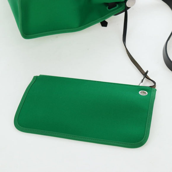 HERMES Air Zip PM Hand Bag Canvas 2way Green Silver Auth 199157SM