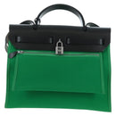 HERMES Air Zip PM Hand Bag Canvas 2way Green Silver Auth 199157SM-2