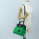 HERMES Air Zip PM Hand Bag Canvas 2way Green Silver Auth 199157SM-34