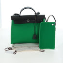 HERMES Air Zip PM Hand Bag Canvas 2way Green Silver Auth 199157SM-12
